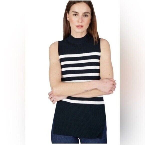 EverlaneThe Brexon Striped Sleeveless Turtleneck Ribbed Shirt Sweater Small Wome - Picture 1 of 9